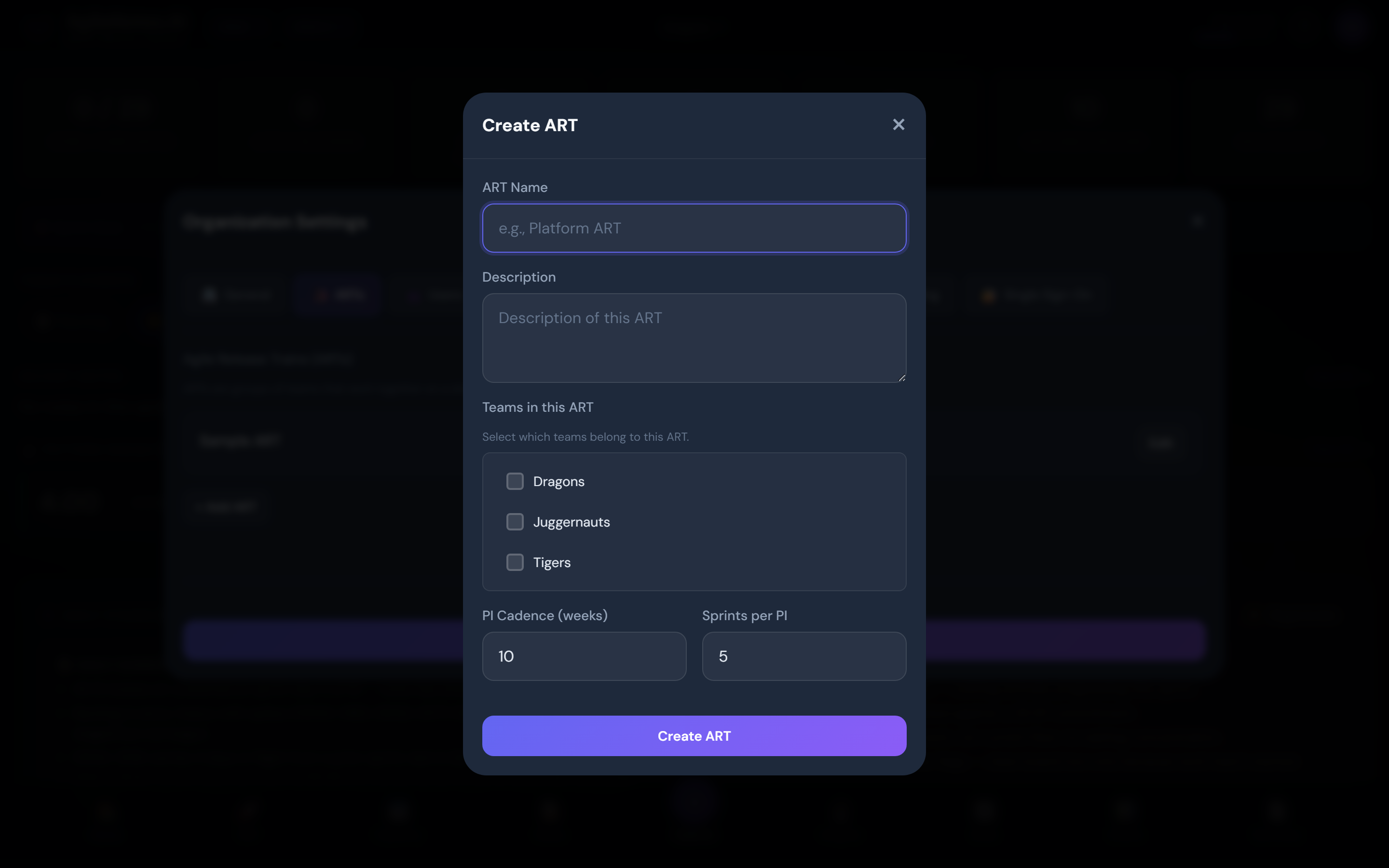 Creating an ART and adding teams