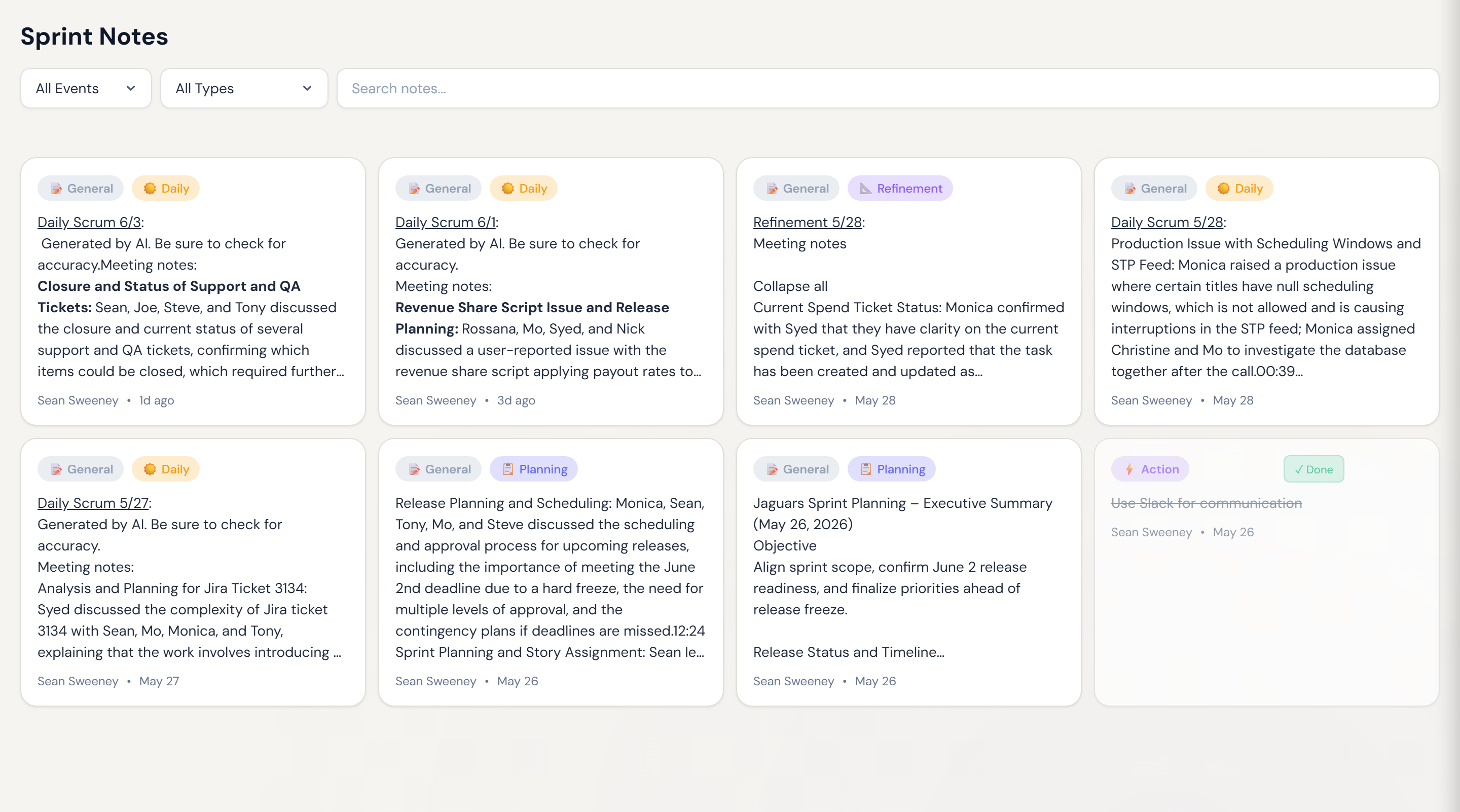 The Notes view